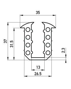 Rubber u profiel voor glasmontage
