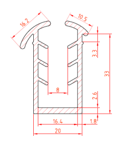 Gummi-U-Profil 20x33 mm