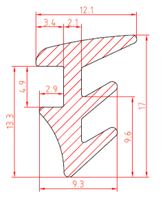 Gummi-Steckprofil 12x17 mm