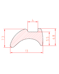 Fensterfuehrungsgummi 13 x 7.5 mm