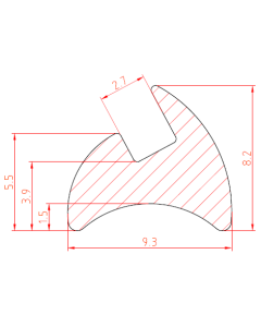 Fensterfuehrungsgummi 8.2 x 8.2 mm