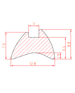 Fensterfuehrungsgummi 12.8 x 8.8 mm