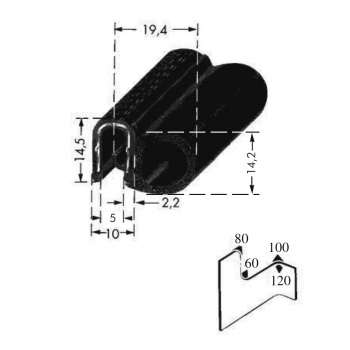 Kantenschutzprofil, Plattendicke: 1-4 mm BxH: 19.4x14.5mm schwarz