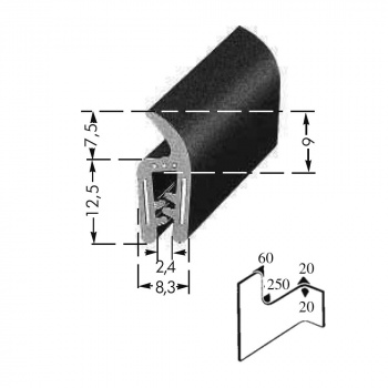 Kantenschutzprofil, Plattendicke: 1-2 mm BxH: 8.3x12.5 mm schwarz