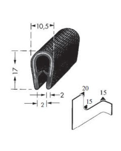 Kantenschutzprofil, Plattendicke: 1-4 mm BxH: 10.5x17 mm schwarz