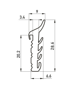 Gummi-Steckprofil 9x28.6 mm