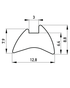 Fensterfuehrungsgummi 12.8 x 8.8 mm