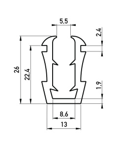 Gummi-U-Profil 13x26 mm