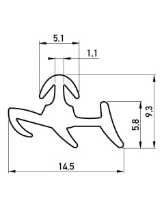Gummi-Rahmenabdichtung und Gummi-Tuerabdichtung 14.5x9.2 mm