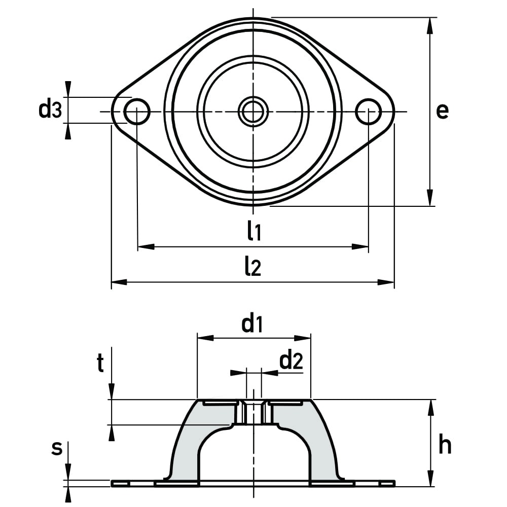 Schwingungsdämpfer mit ovaler Montageplatte